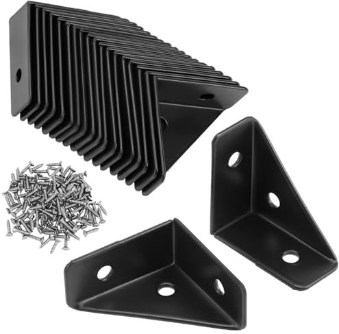 QWORK® Lot de 20 équerres d'angle 38 mm x 38 mm pour bord de lit, bureau, meubles - équerre de fixation en acier avec vernis de cuisson antirouille