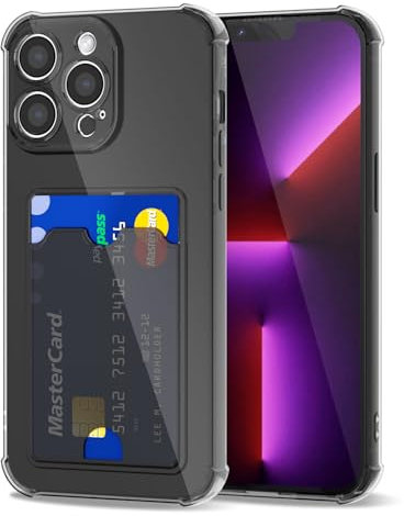 Svanove for iPhone 13 Pro Case Wallet Clear, Card Holder Case with Credit Card Slot, Thin Slim Transparent Silicone Grip Soft Rubber Protective Shockproof Airbag Bumper for Women, Black