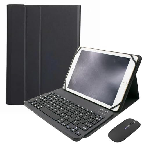 HLTOOP Funda Teclado Universal para Tabletas De 9,7, 10,1, 10,2, 10,5, 10,9, 11, con Teclado Bluetooth Inalámbrico Extraíble, Ratón Bluetooth inalámbrico Recargable,Black Spanish Layout
