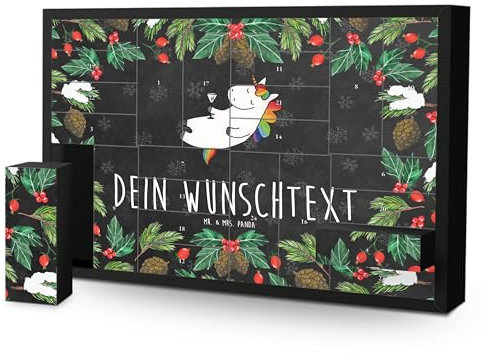 Mr. & Mrs. Panda Personalisierter Befüllbarer Adventskalender Einhorn Cocktail - Personalisierte Geschenke, Spaß, Einhörner, Unicorn, Sekt, Rum, Zum Selbst Befüllen, Geburtstag, Feiern