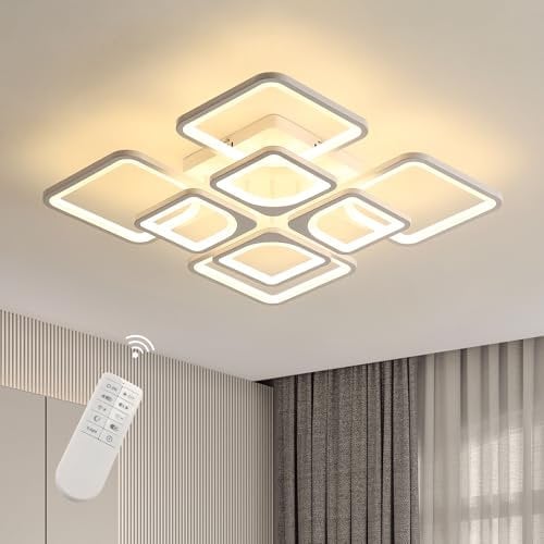 Riserva Quadrat LED Deckenleuchte Dimmbar, 80W Modern Deckenlampe LED mit Fernbedienung, Deckenleuchte Weiß aus Acryl für Schlafzimmer, Wohnzimmer, Küche, Restaurant, Büro