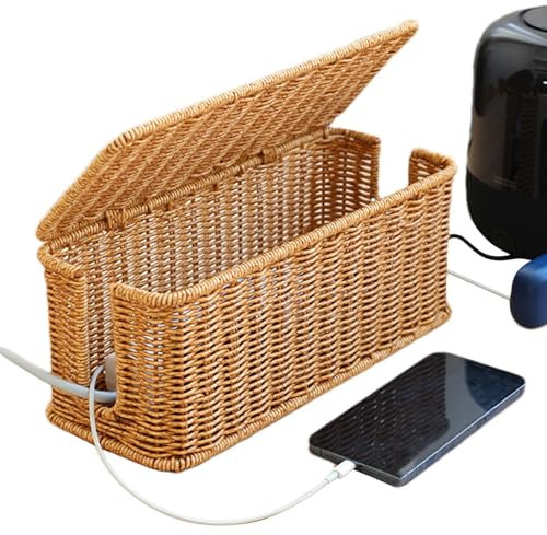 Cable Storage Box - Cable Management Box, Charging Station Basket, Charging Station Basket, Cable Management Box with Cover, Office Wire Organizer Woven