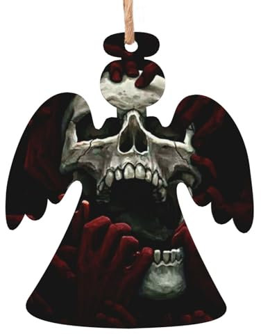Weihnachtsschmuck aus Holz für Baumschmuck, Totenkopf mit roten Händen, hängende Weihnachtsbaumschmuck, Kugel, Heimdekoration (Engelform)