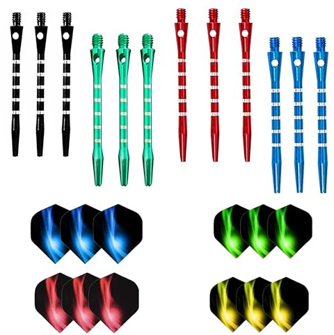 12 Sets Dart Stems,Assorted Dart Stems Darts Accessories Kit,Dart Stems and Flights,Medium Dart Shafts,Universal Metal Dart Flights and Stems,Thread Throwing Fitting Shatter-Resistant (4 Colors)