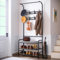 OPULENTHOME Garderobenständer mit Sitzbank, Schuhregal, Shoe Rack with Coat Hanger mit 8 Haken, Schuhablage mit 2 Ebenen,Garderobe mit Sitzbank für Flur Eingang Wohnzimmer Schlafzimmer