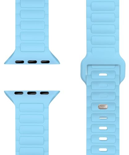 NALIA Pulse Cinturino in Silicone Compatibile con Apple Watch iWatch Series Ultra/SE 10 9 8 7 6 5 4 3 2 1, 42/44/45/46/49mm, Cinturino Sportivo 3D con Chiusura a Pin, Colore:Oceano Blu