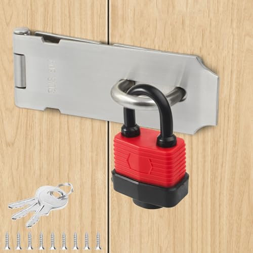Loquet de Cadenas Agrafe avec Cadenas et Vis, en Acier Inoxydable avec Clé, exterieur Verrou Etanche, Fermeture Porte pour Chambre à Coucher Patio Jardin