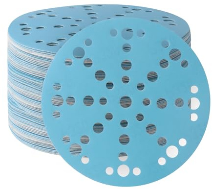 48x Blau Keramik Schleifscheiben 150mm Klett 49-Loch K60 für Auto/Holz | Blaue Schleifpads für Exzenterschleifer Schnelle Lackentfernung und Rostbeseitigung auf Holz Metall und Karosserie