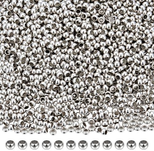 CRAFTYMELODY 2000Pcs Round Crimp Beads 3mm Platinum Spacer Stoppers Beads Metal Crimping Bead Clamp End Stopper Spacers for Jewelry Making DIY Bracelet Earring Necklace Crafts Supplies