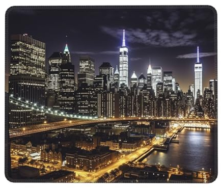 Square Mouse Pad with Non-Slip Rubber Base 10 x 12 inch Mouse Mat with Stitched Edge New York Night Gaming Mousepad for Wireless Mouse Computer Laptop Home Office Desk Pad