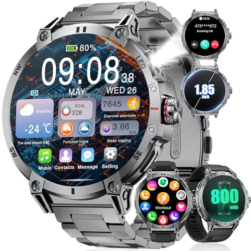 LIGE Smartwatch Herren,1.8 HD Großes Display/800mAh Akku,Sportuhr Herren mit Anrufe,120+ Sportmodi,IP68 Wasserdicht Herzfrequenz/Schlafmonitor Fitnessuhr für iOS Android