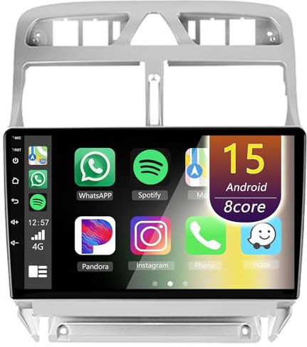 Eouyt Android Autoradio pour Peugeot 307 2002-2013, 9 Pouces Poste Radio Voiture avec CarPlay Android Auto GPS WiFi Bluetooth Caméra(8Core(8+128GB))