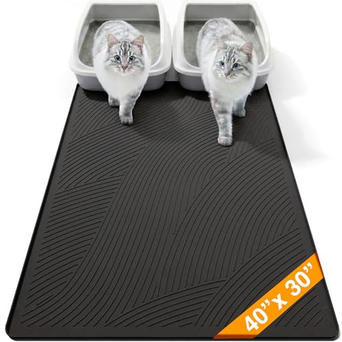 BANLYEO XL-Katzenstreu-Matte, 101,6 x 76,2 cm, wasserfest, US-Design, leicht zu reinigen, Streukontrolle, geruchlos, weniger Unordnung und saubere Böden, Haustierbedarf für Hauskatzen, Dunkelgrau