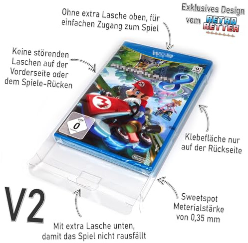 RetroRetter 1x Schutzhüllen V2 für Nintendo Wii & Wii U Spiele OVP 0,35 mm Nintendo Game Box Protector Cases