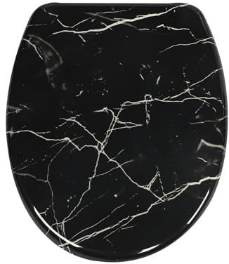 SAINOS Duroplast-Toilettensitz, O-förmiger Toilettendeckel mit Soft-Close-Mechanismus, Edelstahlscharnier, One-Touch-Schnellverschluss, leicht zu reinigen, Belastbarkeit 180 kg (UF12-351)