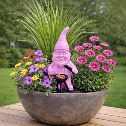 Online Fuchs Gartenfiguren für draußen moderner Gartenzwerg mit Grill - 18,5 cm groß, wetterfest - lustige Geschenkidee als Gartendekoration (Rosa)
