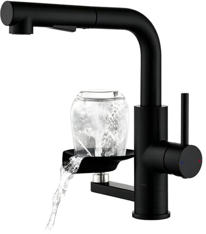Grifo Cocina Negro Extraíble | Grifos Cocina Fregadero Grifo Extraíble LakeBayMZC, Acero 304 con Diseño y Orientable 360°, Apto Para Grifo Baño Cocina y Bar