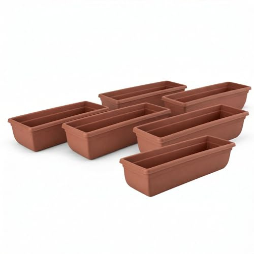 KYY'Z 6x 60cm Rectangular Garden Trough Planters - Terracotta Durable Plastic Window Boxes for Vegetables, Herbs & Flowers, Indoor Outdoor Flower Box for Balcony & Mini Garden, Home Decor
