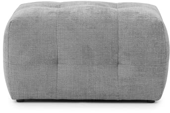 Moderner Polsterhocker mit raffinierten Steppungen und Wellenunterfederung, B87/T68/H46 cm, zu passendem Sofa, angenehm weicher, strapazierfähiger Chenille-Bezug in Hellgrau / 21057
