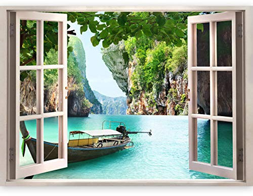 3D WALL ILLUSION murando 210x150 cm Wallpaper Mural Photo Print Window View Optical Illusion Design Wall Mural Art Print Wall Decoration Poster Nature Landscape sea c-C-0086-c-a
