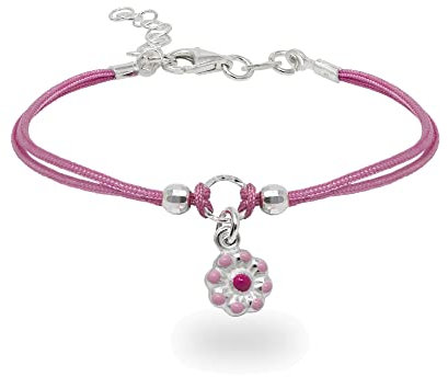 inSCINTILLE Braccialetti Bambina con Filo Cerato e Charm in Argento 925, Girotondo Bracciale Bambina e Bambino (Fiore Rosa)