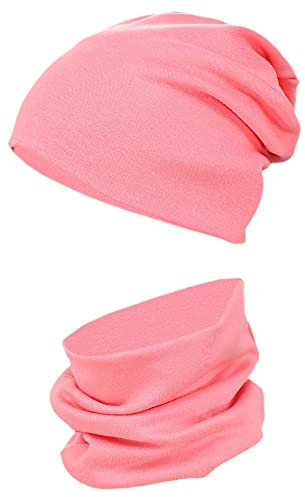 TupTam Mütze und Schal Kinder Set – Weiches Schal Mütze Set Kinder für Herbst und Winter, Farbe: Koralle, Größe: 44-52