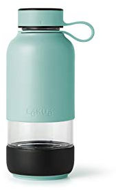 Lékué Botella Vidrio con funda de silicona, Turquesa, 600 ml