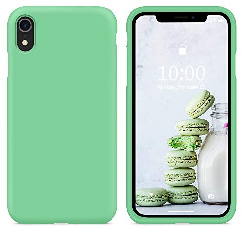 SURPHY für iPhone XR Hülle Silikon, Stoßfest Handyhülle iPhone XR Case aus Flüssigsilikon Schutzhülle mit weichem Mikrofaser-Kissen, 6,1 Zoll (2018), Spearmint