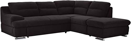 Mivano Ecksofa Coast / Große Schlafcouch in L-Form mit Ottomane rechts, Inkl. Bettfunktion und Stauraum, 264 x 88 x 217, Mikrofaser: schwarz