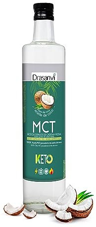 DRASANVI Aceite MCT Coco | 70 % Ácido Caprílico C8 30 Ácido Cáprico C10 | Rápida fuente de energía de fácil absorción | Ayuda en la pérdida de peso | Saciante | 1000 ml |Sin sabor