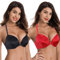 Curve Muse Women Push Up Add 1 and a Half Cup Underwire Halter Front Close Bras -2PK-Black,Red-44DD (EU:100E)