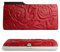 Giudi ® Geldbörse Damen Leder Blumen Rot Vintage Echtleder Lang Blumenmuster Silber-Optik Clutch Münzfach Kartenfächer Portemonnaie Designer Luxus Trend