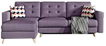 Ecksofa mit Schlaffunktion mit Bettkasten Sofa Couch L-Form Polstergarnitur Wohnlandschaft Polstersofa mit Ottomane Couchgranitur mit Bettfunktion - Aslan (Violett(Soro 65 + Zigzag 60), Ecksofa Links)