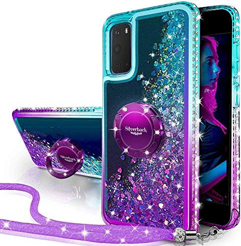 Miss Arts Kompatibel für Samsung Galaxy S20 Ultra Hülle, [Silverback] Mädchen Glitzern Handyhülle mit Ringständer, Cover Silikon Flüssigkeit Clear Schutzhülle für Samsung Galaxy S20 Ultra 5G -LILA
