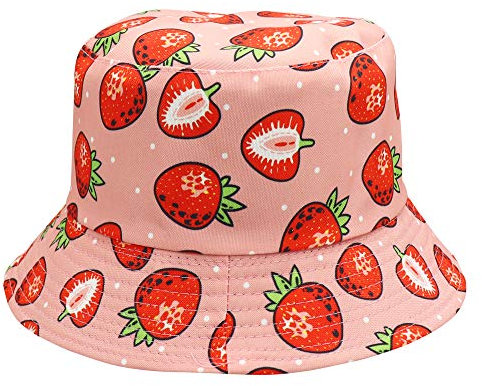 Umeepar Fischerhut Sonnenhut 2 in 1 Wendbares Sommerhut Hut for Damen Herren, Erdbeere