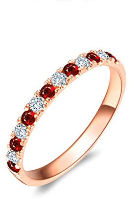 Daesar Damen 18 Karat Rotgold Ring Hochzeit, Rund Rubin 0.09ct Verlobung Ringe Rosegold mit Diamant Große 66 (21.0)