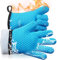 Loveuing Oven Gloves Silicone and Cotton Double Layer - Heat Resistant BBQ Gloves/Kitchen Gloves/Flexible Oven Mitts - Perfect for Baking and Barbecue, 1 pair (Blue, Small)