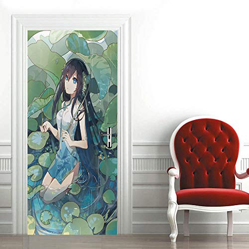 Türtapete selbstklebend TürPoster 3D Bewirken Fototapete türfolie Poster Tapete Abnehmbar Wandtapete für Wohnzimmer Küche Schlafzimmer 77 * 200cm Anime Frau