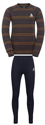 Odlo Unisex Kinder Active Warm Eco Baselayer-Set, Dark Sapphire-Buckthorn Brown, 92