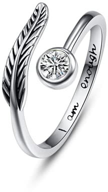 Geburtsstein Zirkonia Damen Verstellbarer Solitaire Ring 925 Sterling silber Feder ring Birthstone Schmuck Geburtstag Geschenk für Frauen Mädchen