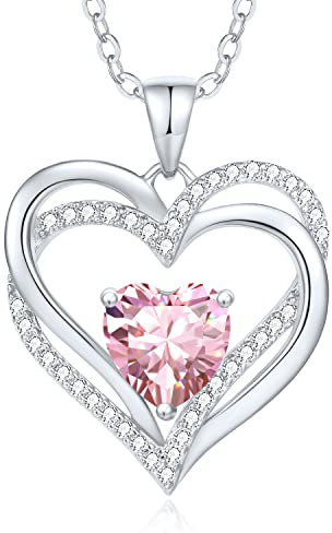 CDE Kette Damen Herzkette 925 Sterling Silber Geburtsstein Halsketten Schmuck Herz Anhänger Weihnachten Valentinstag Muttertags Geschenk Hochzeit Jubiläum Geburtstag Frau Freundin Mama