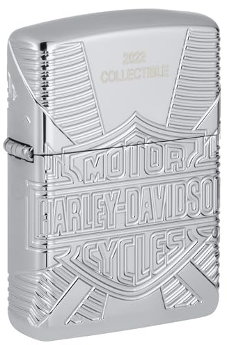 Zippo 2022 Harley-Davidson Collectible Armor High Polish Chrome Pocket Lighter, en_AU: Zippo 2022 Harley-Davidson Collectible Armor High Polish Chrome Pocket Lighter