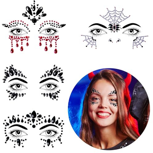 Bowitzki Halloween Face Jewels Festival Design Donna Mermaid Face Gems Strass Stickers Occhi Corpo Tatuaggi Temporanei (Impostazione A)