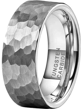 TUTISS 6mm 8mm Silver/Black/Gunmetal/Gold/Rose Gold Hammered Tungsten Rings for Men Women Couple Fashion Jewelry Engagement Wedding Bands Matte Finish Comfort Fit, 15, Metal, No Gemstone
