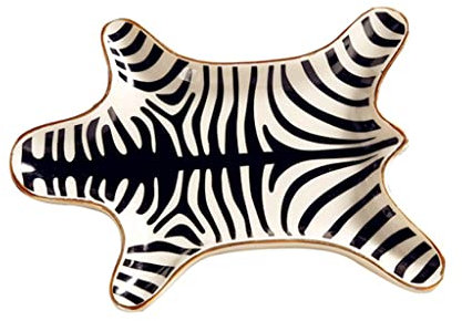 LELAMP Plat à bibelots Zebra Stripe Bijoux Plateau Plats en Céramique Assiette Dorée Snack Soucoupe Bijoux Plat Boucles d'oreilles Plateaux Titulaire Plateau De Baignoire Décoratif Bijoux Plat