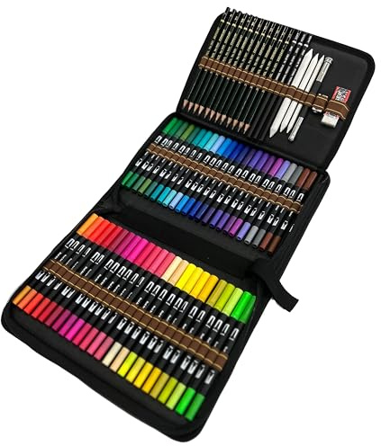 Juego de 48 rotuladores para colorear y marcadores artísticos, 12 lápices de dibujo con estuche premium para artistas, adultos y estudiantes