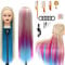 Training Head, 28 inch Styling Head 100% Synthetic Fibres Hairdressing Head Hairdresser Training Heads with Free Clamp and DIY Braiding Set (Rainbow)