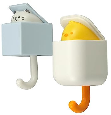 JustYit 2 Piezas Creativo Gato Gancho Decorativos Gancho Adhesivo Creativo para Abrigos Ganchos Adhesivos de Pared Lindo Decorativos Animales para Baño Cocina Dormitorio Llaves,Paraguas,Bufandas