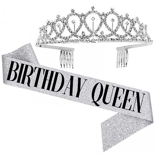Fituenly Crown Crystal Tiara Geburtstag Krone Schärpe Geburtstag Krone Geburtstag Tiara Crown Frauen Mädchen Geburtstag Tiara Für Dekorationen