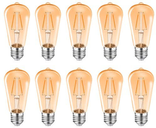 MZYOYO Kunststoff E27 LED 2W Vintage Glühbirne,ST58 2W LED für Lichterkette,200LM,2700K Warmweiß Leuchtmittel,E27 Birnen außen für Party,Lichterkette,Deko,Amber,Nicht Dimmbar,10 Stück
